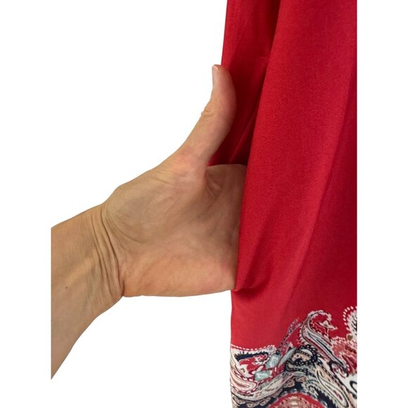 Red Blue Paisley Print Sleeveless Shift Dress w/Pockets Size XXL 2X 20 Plus Size - Picture 3 of 7